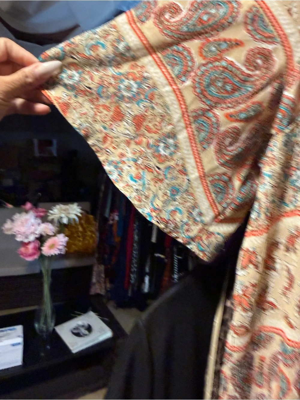 Catherines Cream Tunic with Turquoise and Brown Paisley Accents